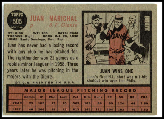 1962 Topps #505 Juan Marichal San Francisco Giants
