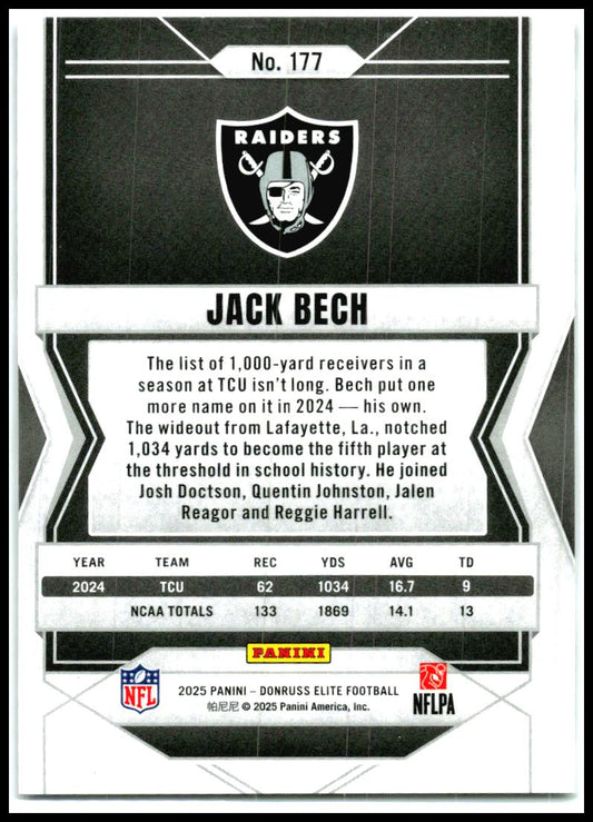 2025 Donruss Elite Razzle Dazzle #177 Jack Bech Rookie Las Vegas Raiders
