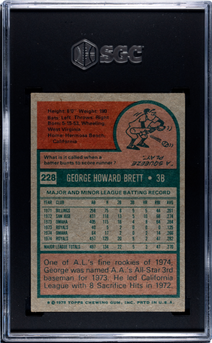 1975 Topps #228 George Brett RC SGC 5 Royals