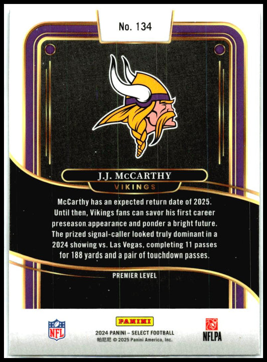 2024 Panini Select #134 J.J. McCarthy Rookie Minnesota Vikings