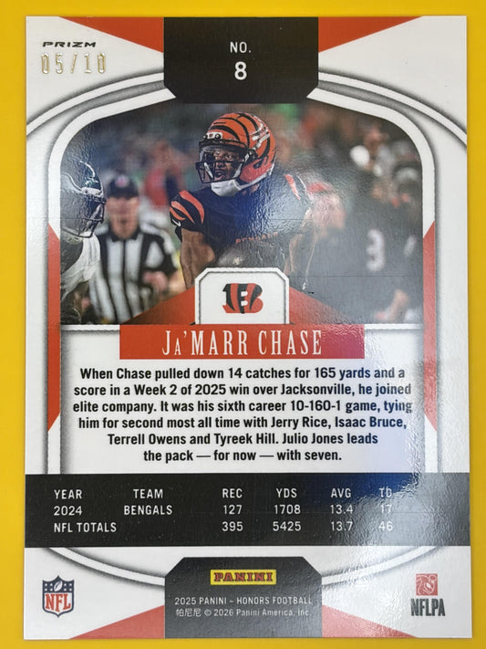 2025 Panini Honors Gold #8 Ja'Marr Chase #/10 Cincinnati Bengals