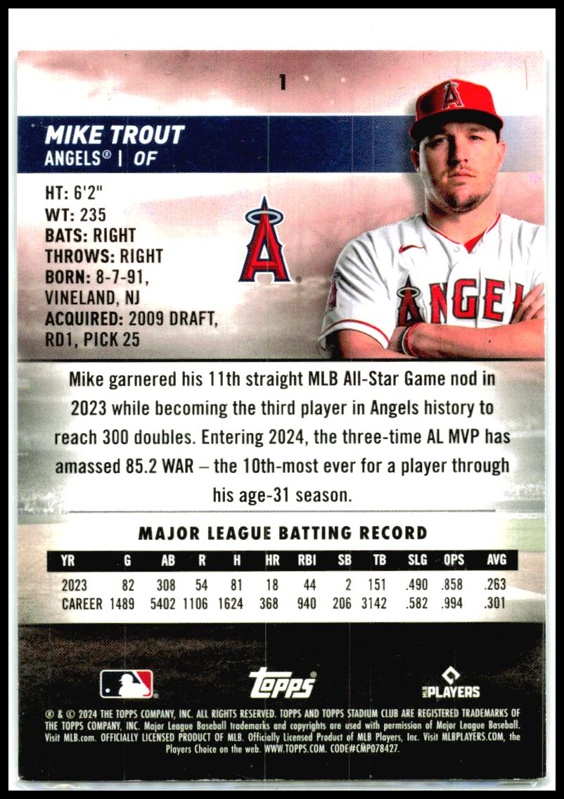 2024 Stadium Club #1 Mike Trout Los Angeles Angels