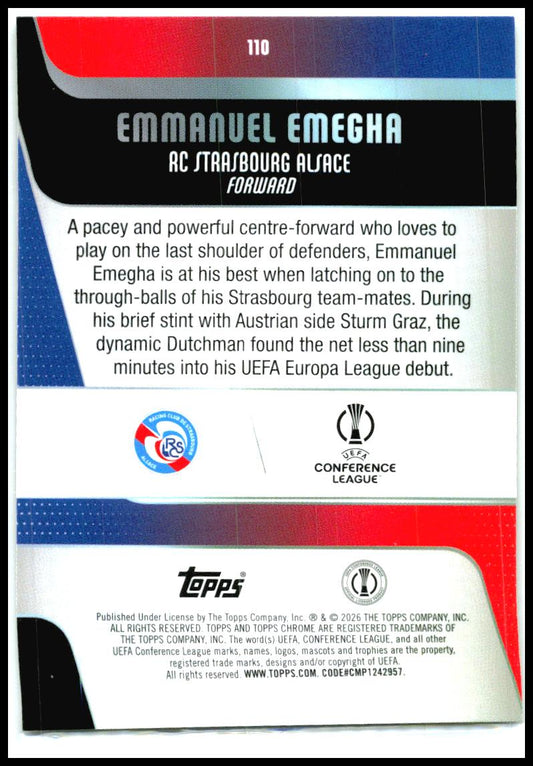 2025-26 Topps Chrome UEFA Club Prism Refractor #110 Emanuel Emegha RC Strasbourg