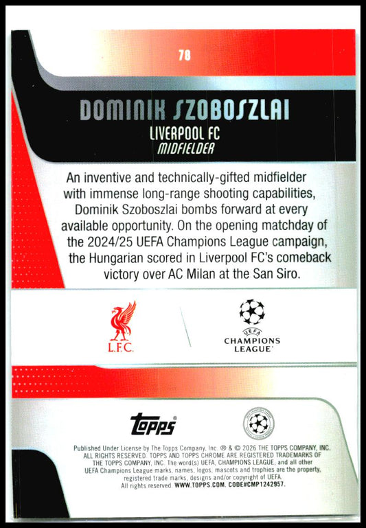 2025-26 Topps Chrome UEFA Club Teal Lava Refractor #78 Dominik Szoboszlai