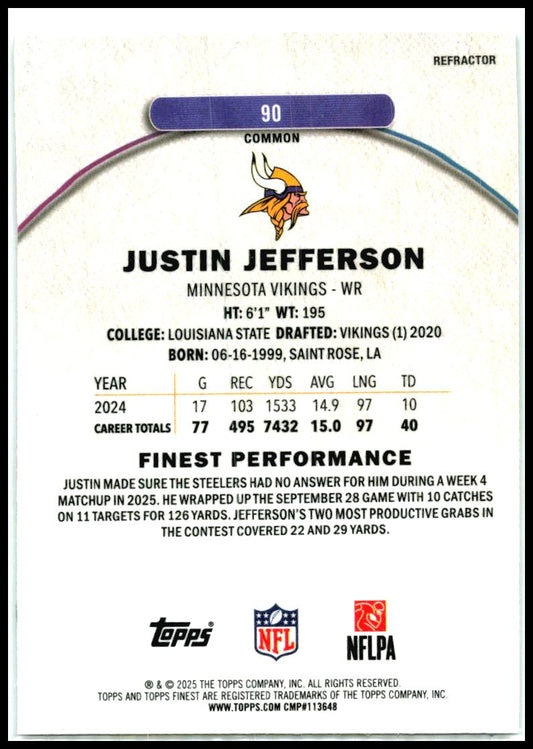 2026 Topps Finest refractor #90 Justin Jefferson Viking