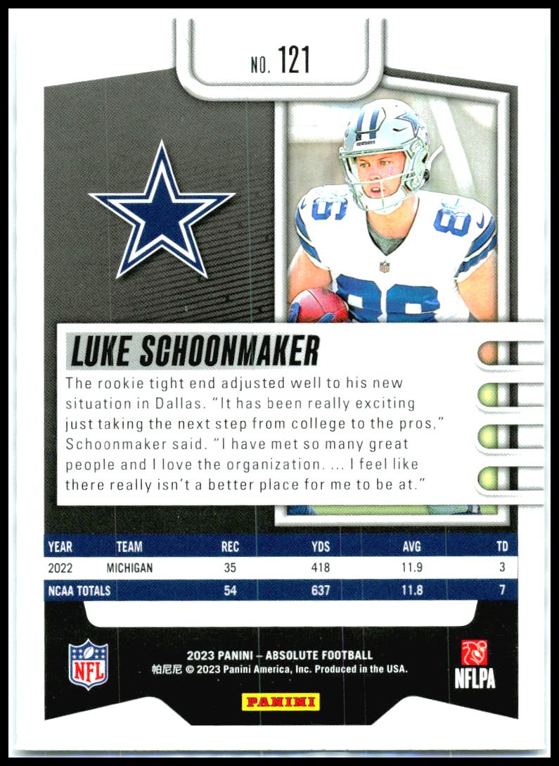 2023 Panini Absolute #121 Luke Schoonmaker Dallas Cowboys