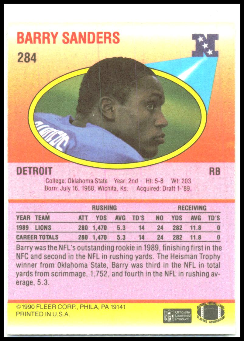 1990 Fleer #284 Barry Sanders Detroit Lions
