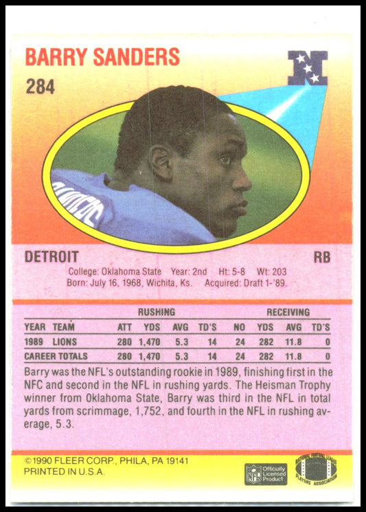 1990 Fleer #284 Barry Sanders Detroit Lions