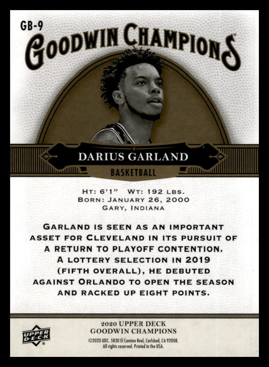 2020 Upper Deck Goodwin Champions #GB-9 Darius Garland Cleveland Cavaliers