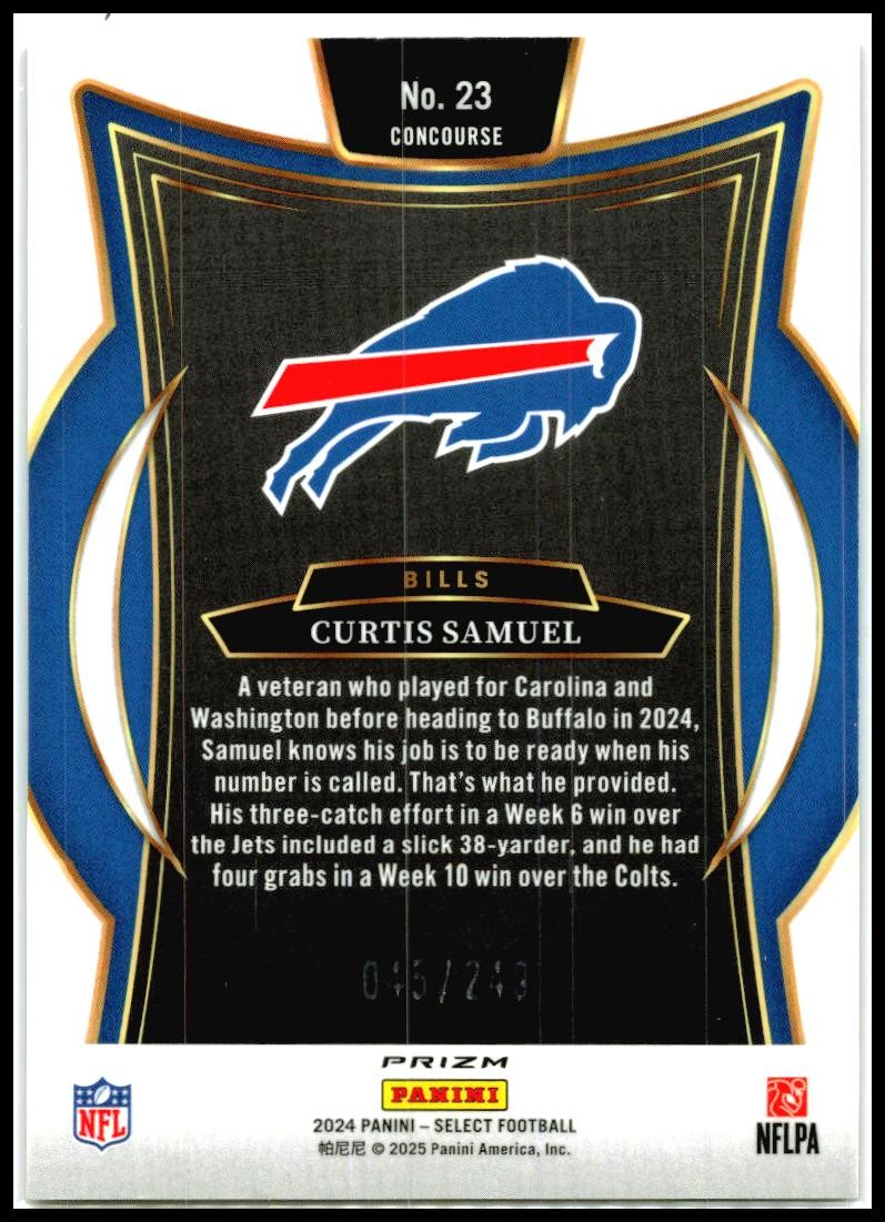 2024 Panini Select Red Prizm Shock #23 Curtis Samuel #/249 Buffalo Bills