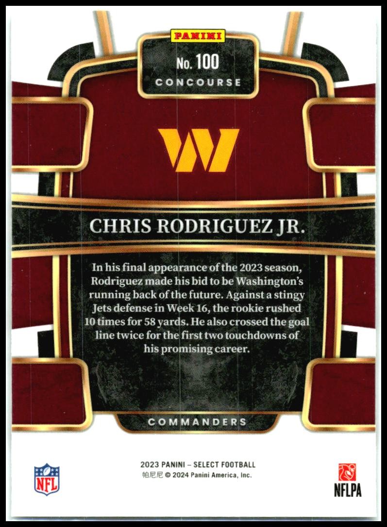 2023 Panini Select #100 Chris Rodriguez Jr. Rookie Washington Commanders