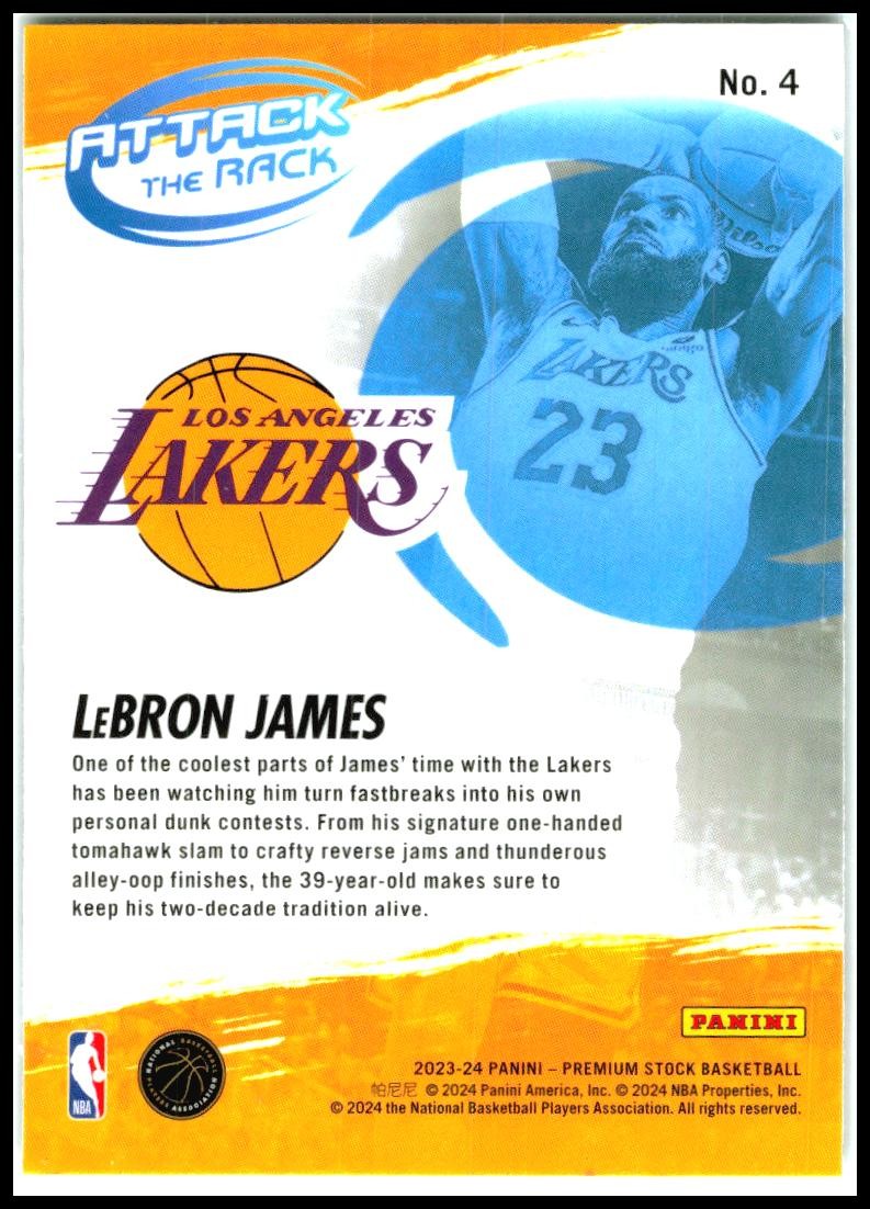 2023-24 Hoops Premium Stock Attack The Rack #4 Lebron James Los Angeles Lakers