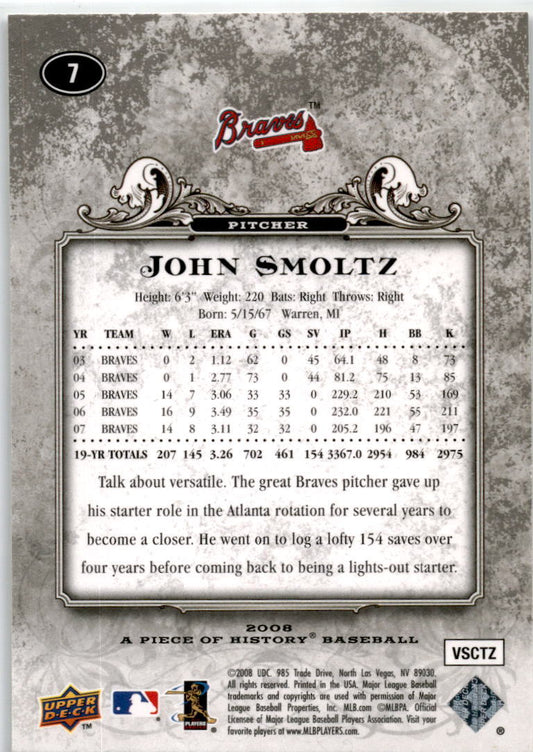 2008 Upper Deck A Piece of History #7 John Smoltz Atlanta Braves