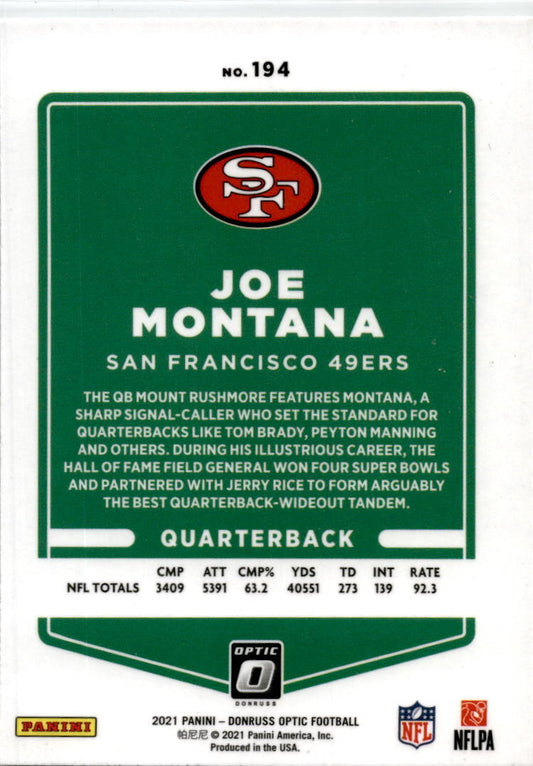 2021 Donruss Optic #194 Joe Montana San Francisco 49ers
