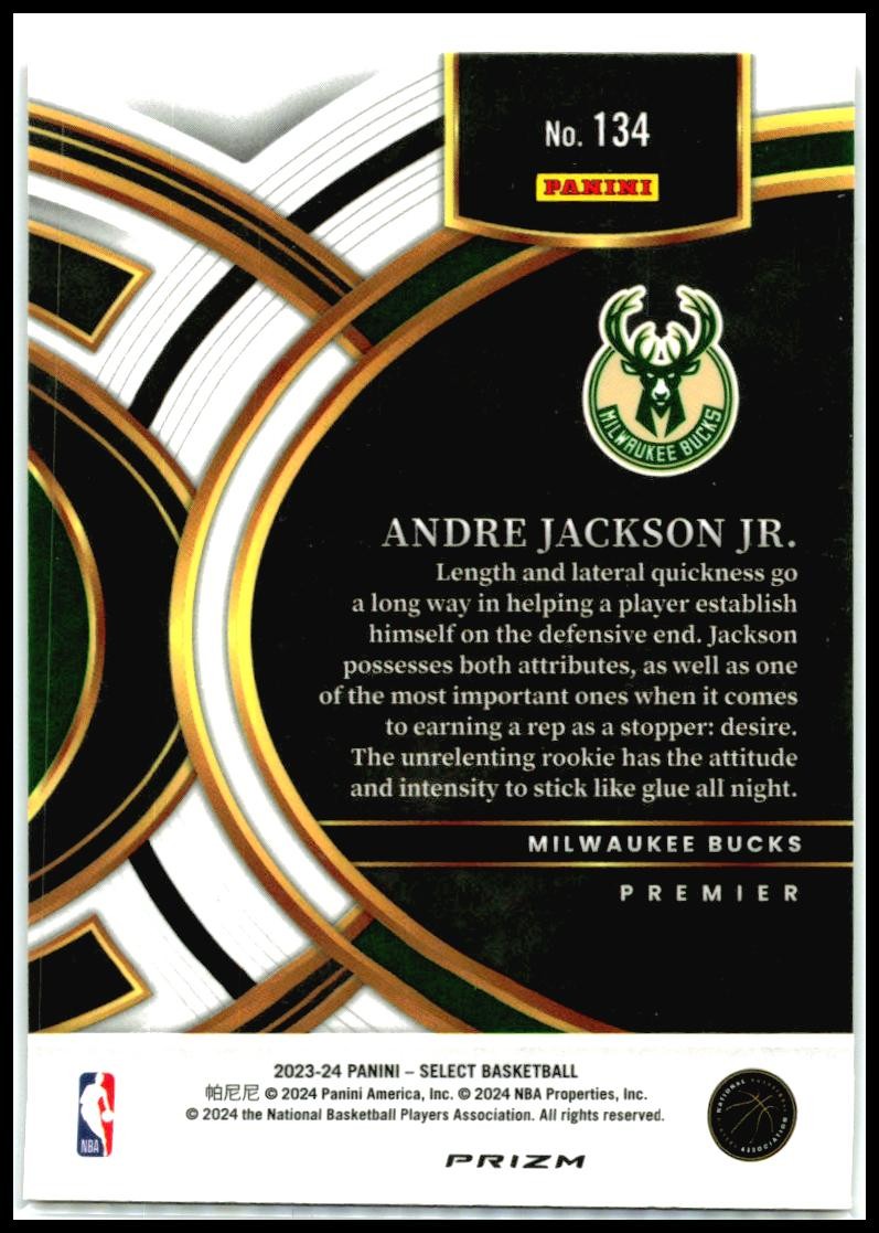 2023-24 Panini Select Orange Flash Prizms #134 Andre Jackson Jr. Rookie Bucks