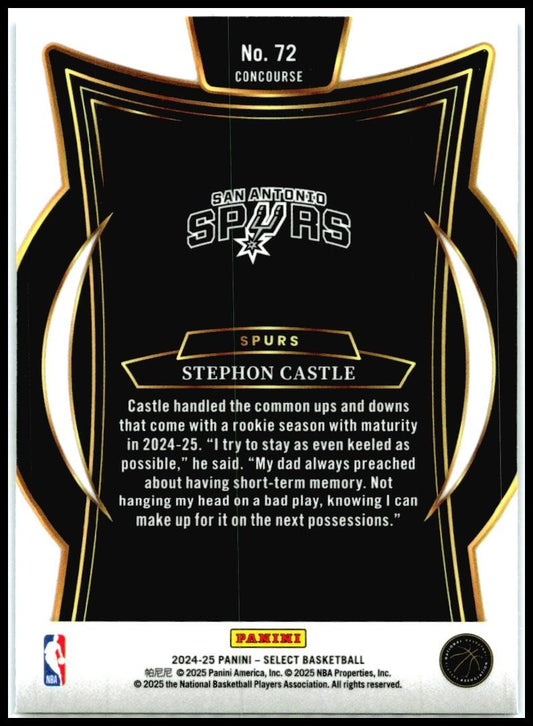 2024-25 Panini Select Blue #72 Stephon Castle Rookie San Antonio Spurs