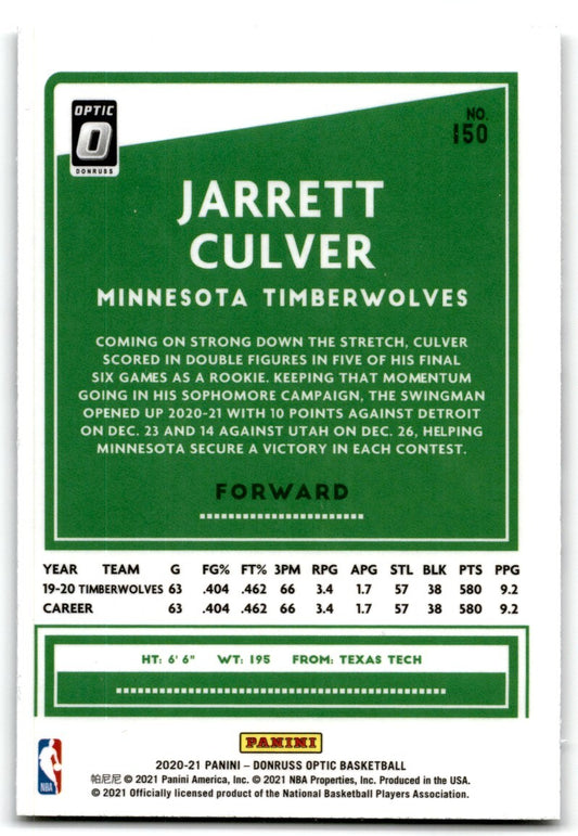 2020-21 Donruss Optic Jarrett Culver Minnesota Timberwolves #150