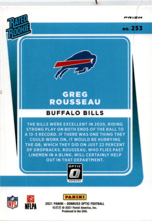 2021 Donruss Optic Blue Hyper #253 Greg Rousseau Rookie Buffalo Bills