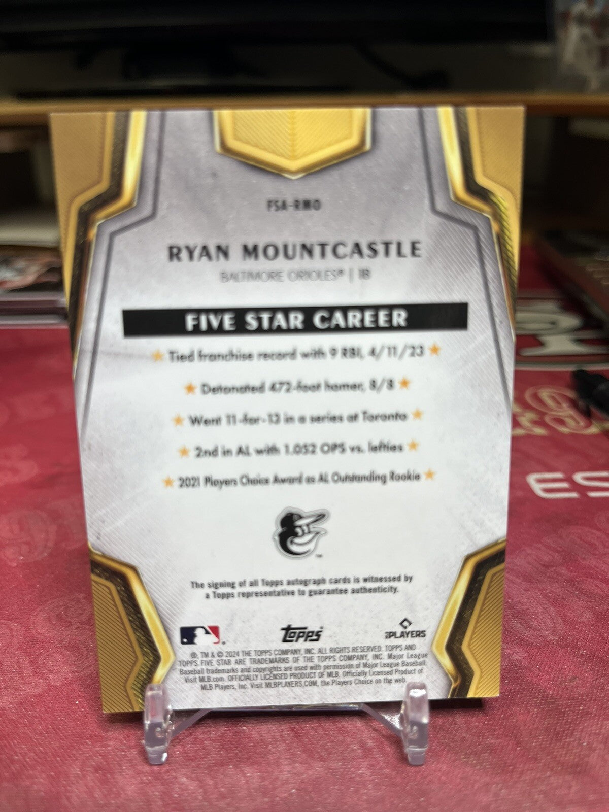 2024 Ryan Mountcastle Topps Five Star Baseball On-Card Auto #FSA-RMO Orioles