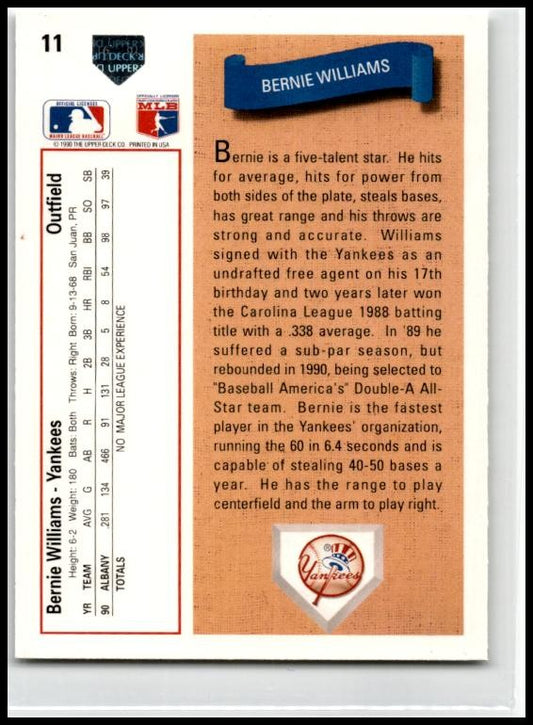 1991 Upper Deck #11b Bernie Williams New York Yankees