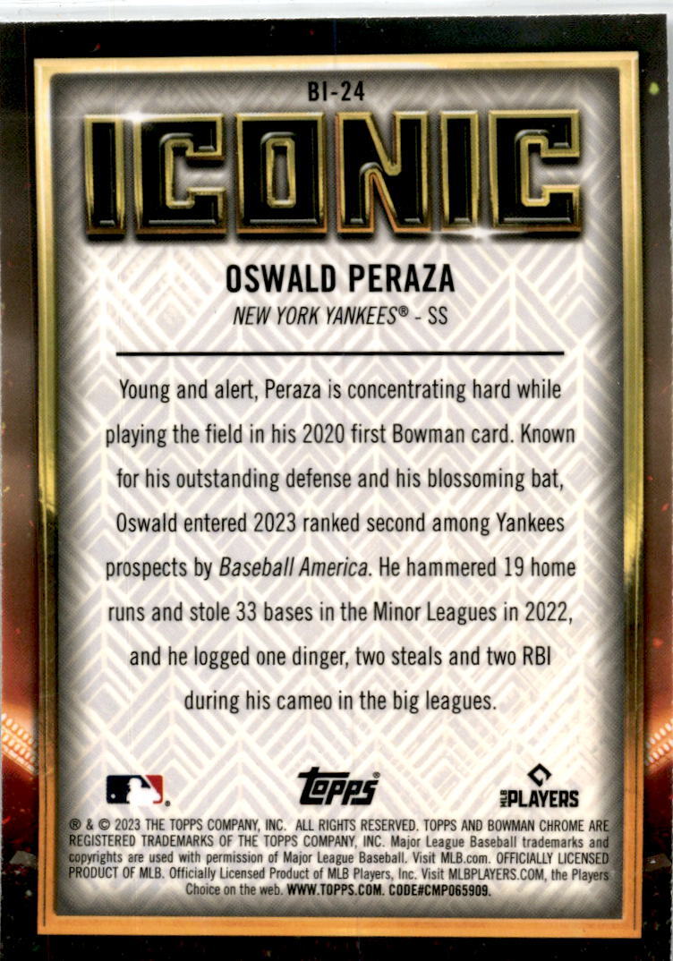2023 2023 Bowman Chrome Iconic #BI-24 Oswald Peraza  RC New York Yankees