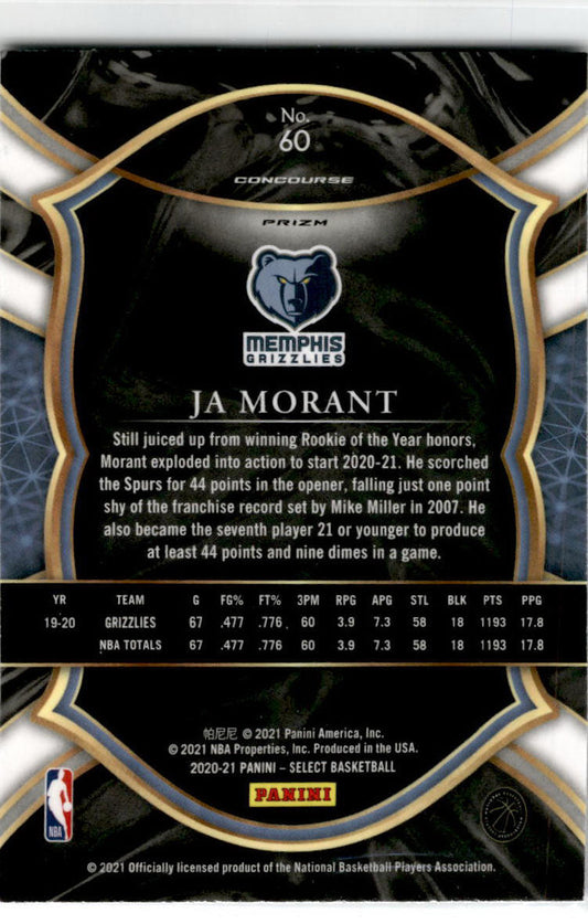 2020 Select Retail Blue #60 Ja Morant Memphis Grizzlies