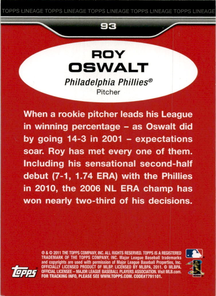 2011 Topps Lineage #93 Roy Oswalt Philadelphia Phillies