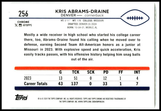 2024 Topps Chrome Prism Refractor #256 Kris Abrams-Draine Rookie Denver Broncos