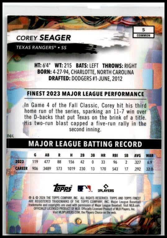 2024 Finest #5 Corey Seager Texas Rangers