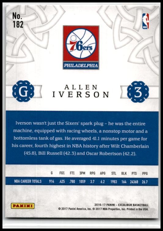 2016-17 Panini Excalibur Viscount #182 Allen Iverson Philadelphia 76ers