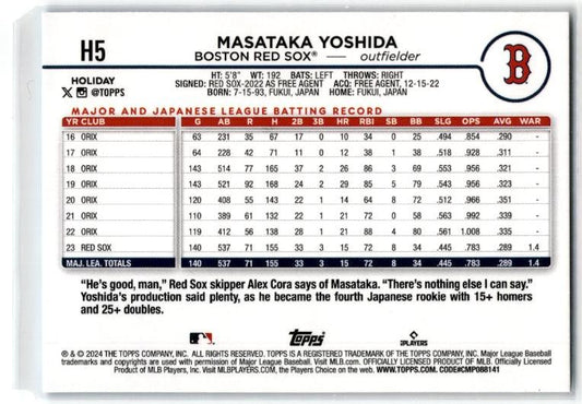 2024 Topps Holiday #H5 Masataka Yoshida Boston Red Sox