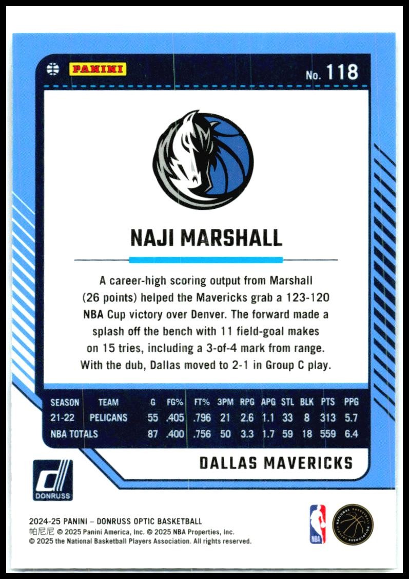 2024-25 Donruss Optic #118 Naji Marshall Dallas Mavericks