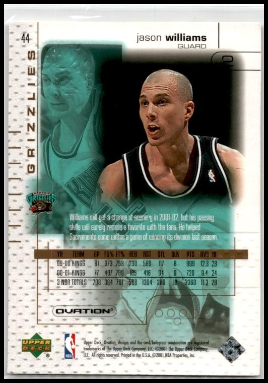 2001-02 Upper Deck Ovation #44 Jason Williams Memphis Grizzlies