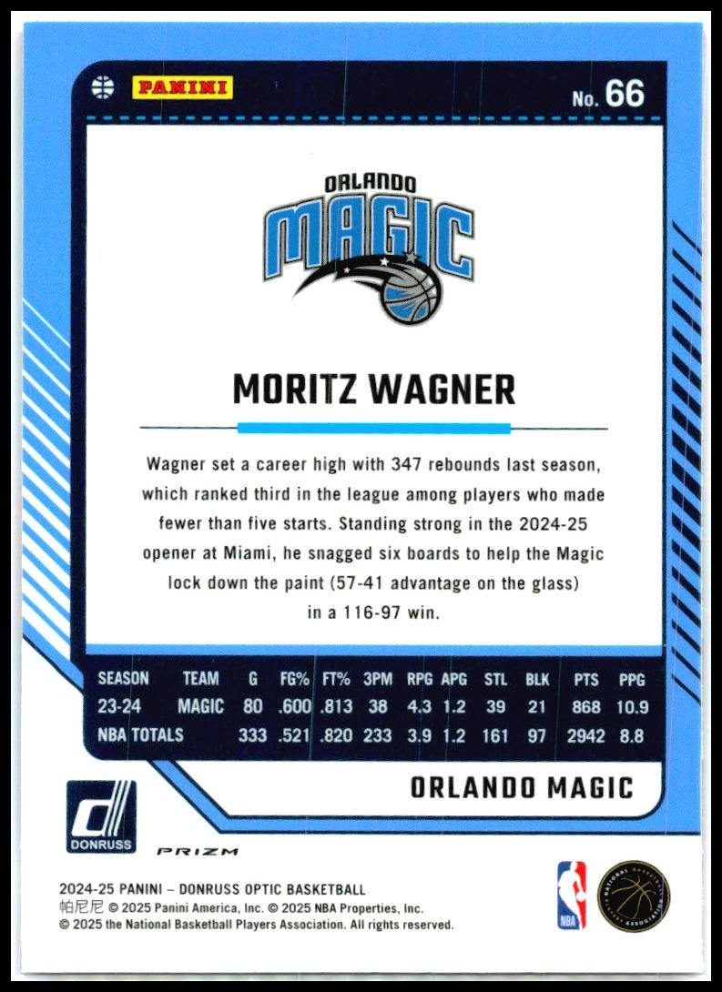 2024-25 Donruss Optic Hyper Pink #66 Moritz Wagner Orlando Magic