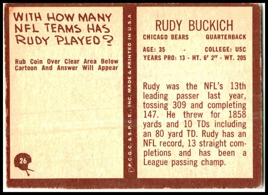 1967 Philadelphia #26 Rudy Bukich Chicago Bears