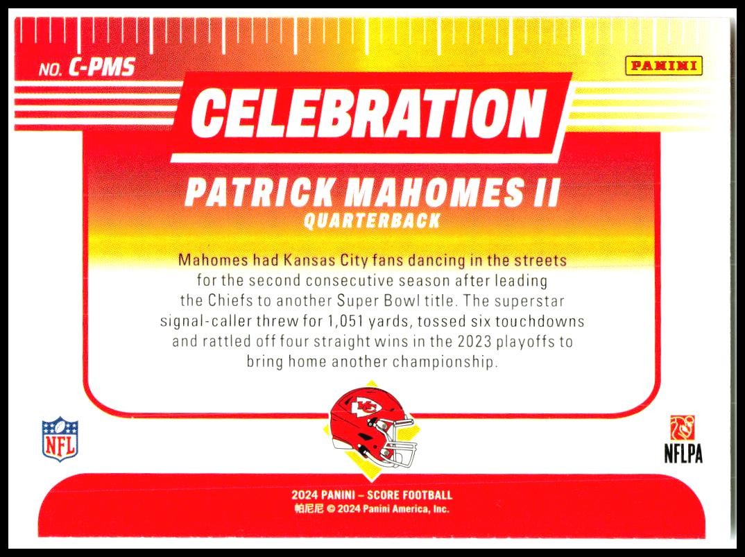2024 Score Celebration #C-PMS Patrick Mahomes II Kansas City Chiefs