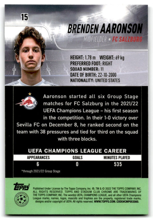 2022 Topps Club Chrome Brenden Aaronson FC Red Bull Salzburg #15