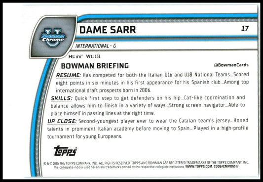 2024-25 Bowman University Chrome Sapphire #17 Dame Sarr