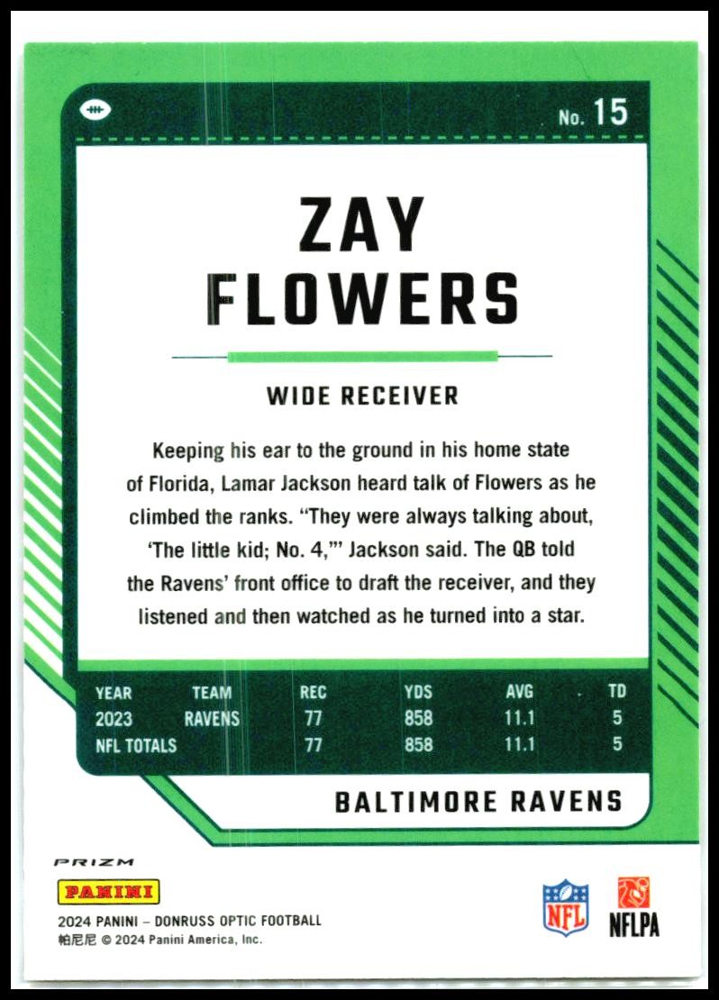 2024 Donruss Optic Red Stripes #15 Zay Flowers Baltimore Ravens