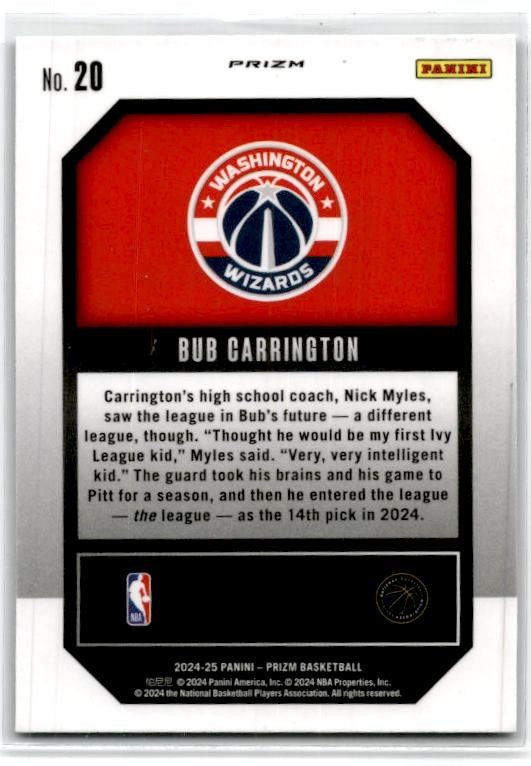 2024-25 Panini Prizm Emergent Prizms Green #20 Bub Carrington Washington Wizards