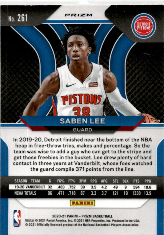 2020-21 Panini Prizm Orange Ice #261 Saben Lee Detroit Pistons