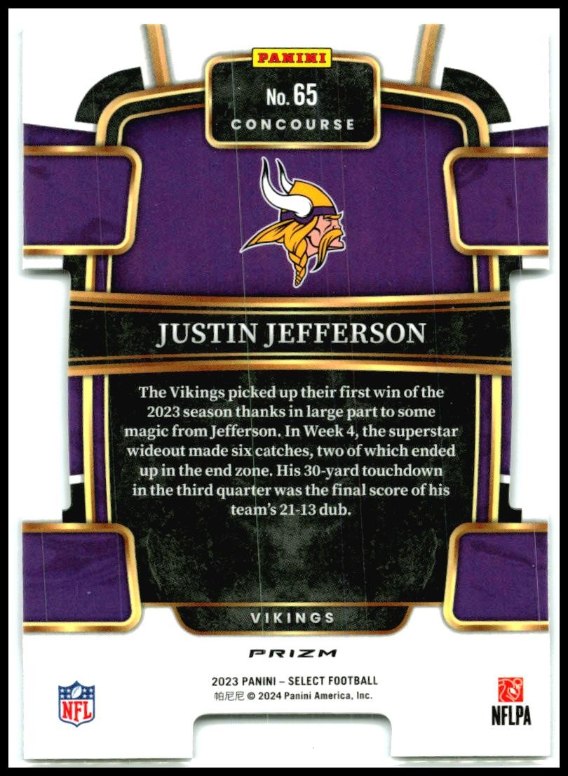 2023 Panini Select Silver Prizms Die Cuts #65 Justin Jefferson Minnesota Vikings