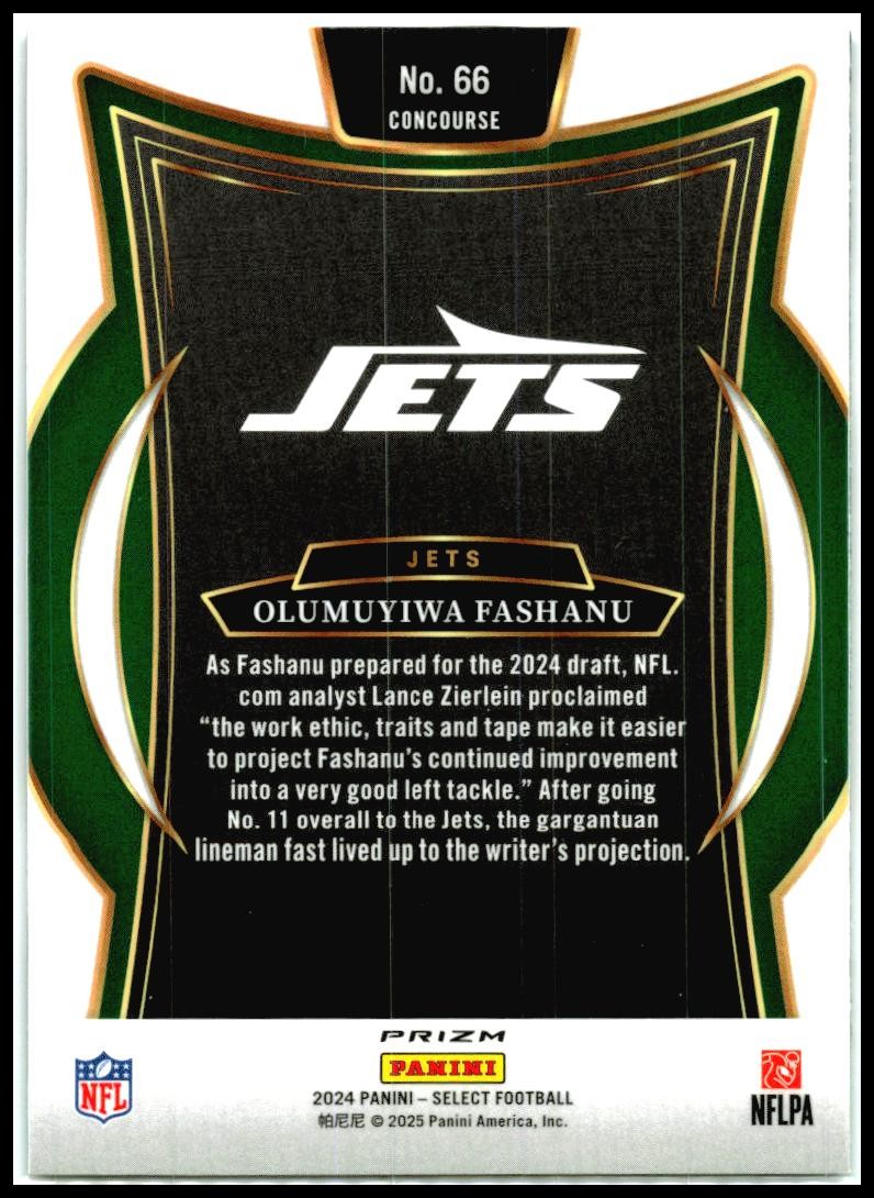 2024 Panini Select Black & Green Prizm Shock #66 Olumuyiwa Fashanu Rookie Jets
