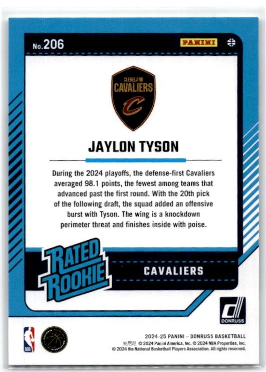 2024-25 Donruss #206 Jaylon Tyson Rookie Cleveland Cavaliers