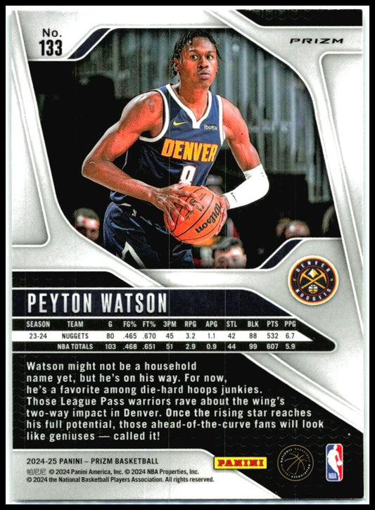 2024-25 Panini Prizm Prizms Silver #133 Peyton Watson Denver Nuggets