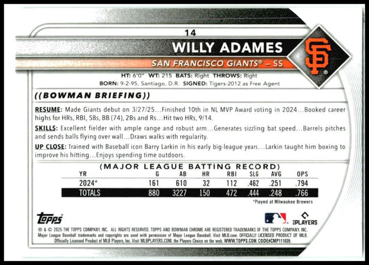 2025 Bowman Chrome Mojo Refractors #14 Willy Adames San Francisco Giants