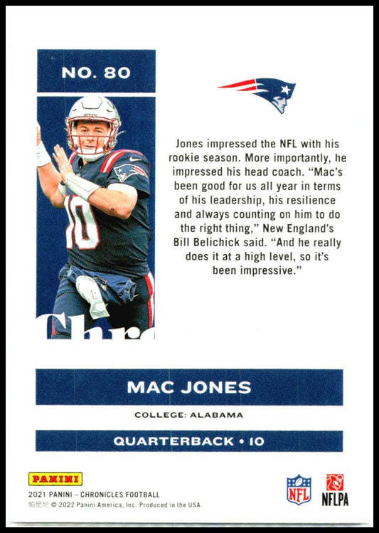 2021 Panini Chronicles #80 Mac Jones Rookie New England Patriots