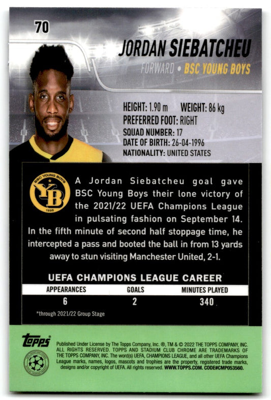2022 Topps Stadium Club Chrome UCL Jordan Siebatcheu BSC Young Boys #70