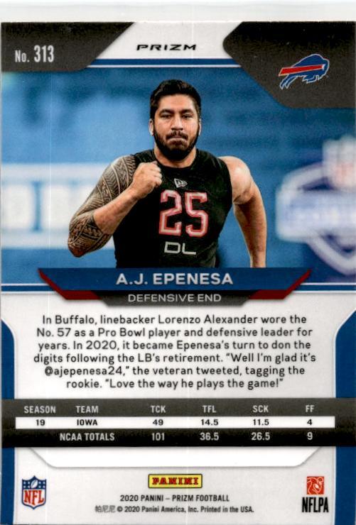 2020 Panini Prizm Prizm Lazer #313 A.J. Epenesa Rookie Buffalo Bills