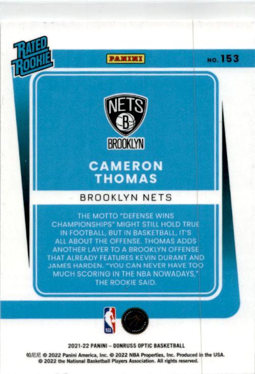 2021-22 Donruss Optic #153 Cameron Thomas Rookie Brooklyn Nets